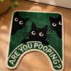 etsy-4580826901-01 Funny Cat Bathroom Rug, Black Cat Toilet Mat, Polyester Tufted (24x20 in)