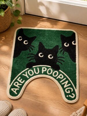 etsy-4580826901-01 Funny Cat Bathroom Rug, Black Cat Toilet Mat, Polyester Tufted (24x20 in)