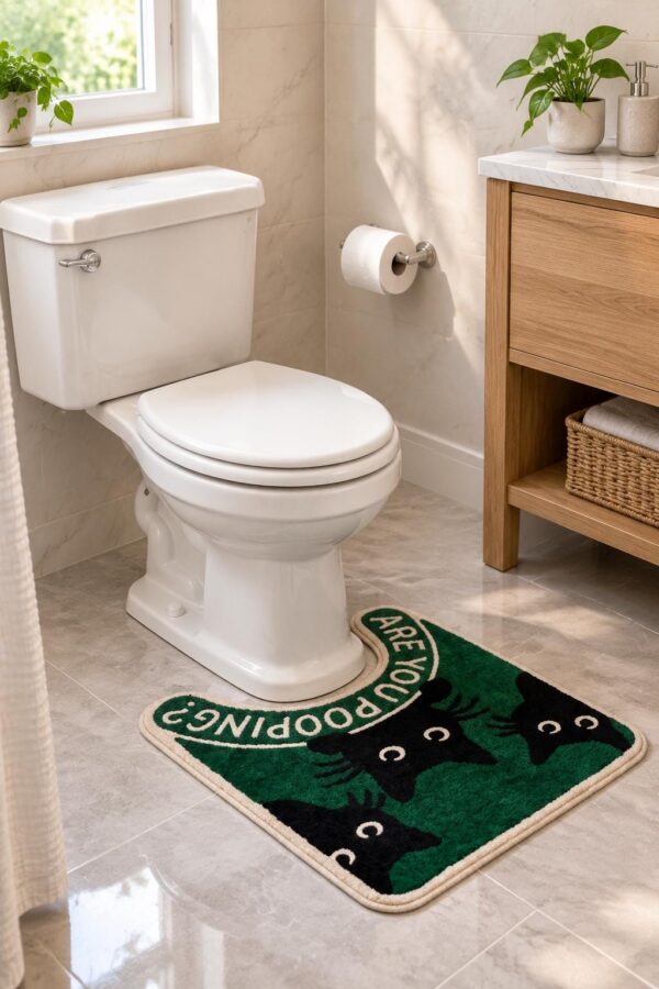 etsy-4580826901-02 Funny Cat Bathroom Rug, Black Cat Toilet Mat, Polyester Tufted (24x20 in)
