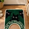 etsy-4580826901-05 Funny Cat Bathroom Rug, Black Cat Toilet Mat, Polyester Tufted (24x20 in)