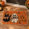 etsy-4591750355-01 Halloween Cat Ghost Pumpkin Doormat, 17x29 Inch, Non-Slip, Stain Resistant