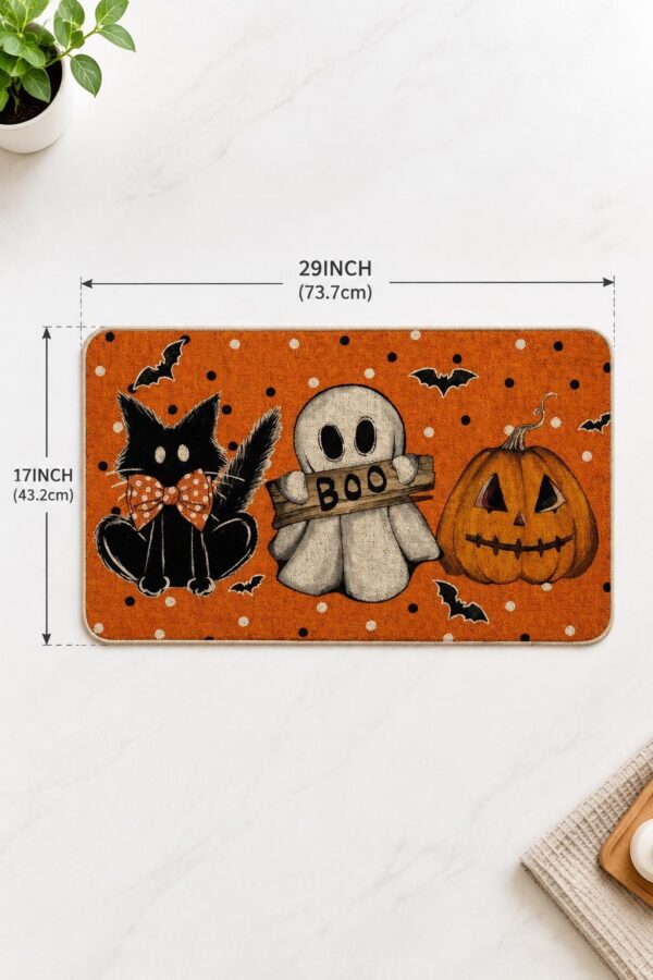 etsy-4591750355-03 Halloween Cat Ghost Pumpkin Doormat, 17x29 Inch, Non-Slip, Stain Resistant