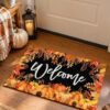 etsy-4593483173-01 Fall Welcome Doormat, Maple Leaves and Pumpkins, Non-Slip Polyester Mat (29x17in)