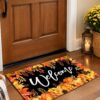 etsy-4593483173-02 Fall Welcome Doormat, Maple Leaves and Pumpkins, Non-Slip Polyester Mat (29x17in)