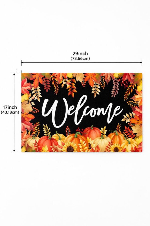 etsy-4593483173-03 Fall Welcome Doormat, Maple Leaves and Pumpkins, Non-Slip Polyester Mat (29x17in)