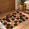 etsy-4593560033-03 Pumpkin Cat Halloween Area Rug, Black Orange Velvet, Non-Slip (2x3 Foot)