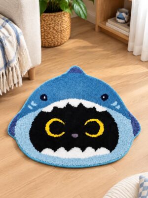 Shark Cat Bath Rug, Soft Tufted Microfiber, Non-Slip Rubber Backing (24x20 in)