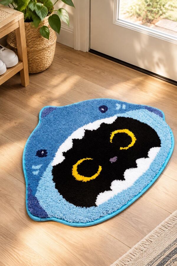 Shark Cat Bath Rug, Soft Tufted Microfiber, Non-Slip Rubber Backing (24x20 in)