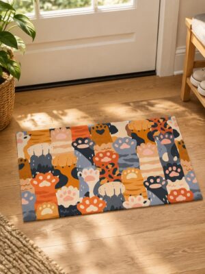 etsy-4593708457-01 Cat Paw Print Doormat, Indoor Outdoor Non-Slip Entrance Mat (17x30 Inch)