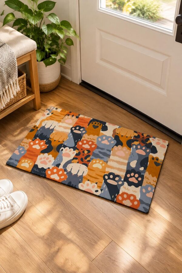 Cat Paw Print Doormat, Indoor Outdoor Non-Slip Entrance Mat (17x30 Inch)