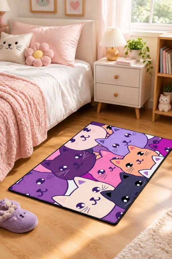 etsy-4593824548-01 Purple Cartoon Cat Rug, Polyester Area Carpet for Bedroom (2.5x4 Feet)