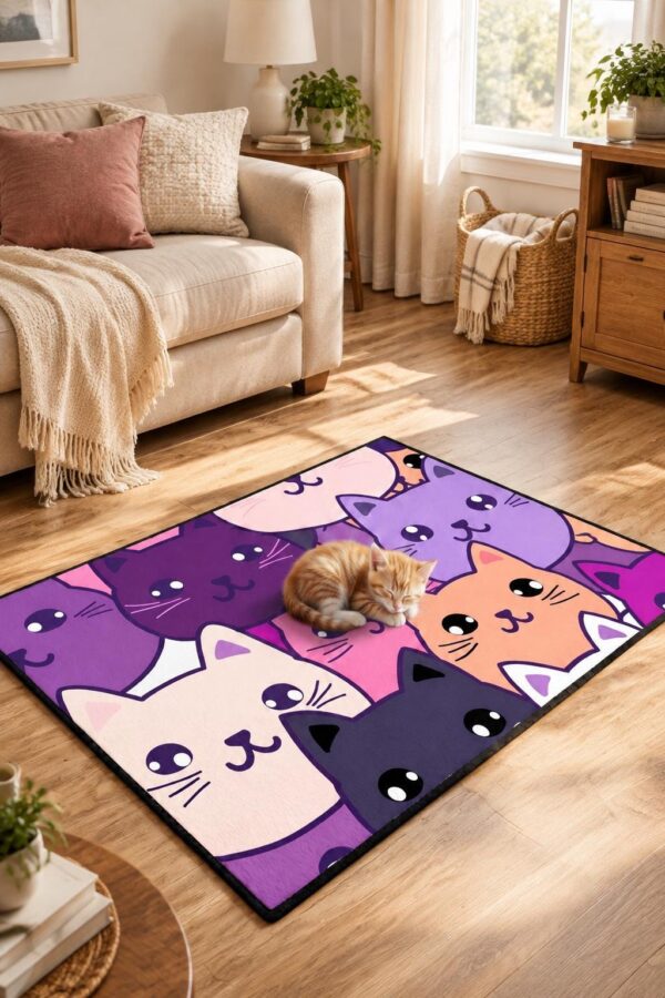 etsy-4593824548-02 Purple Cartoon Cat Rug, Polyester Area Carpet for Bedroom (2.5x4 Feet)
