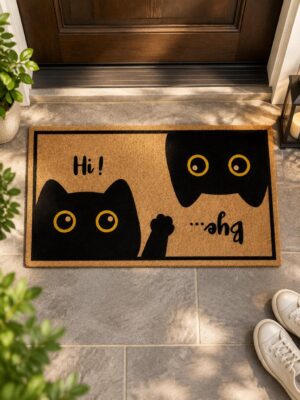 etsy-4593827516-01 Cat Door Mat, 18x30in Faux Coco Coir, Non-Slip PVC Backing, Botanical Design
