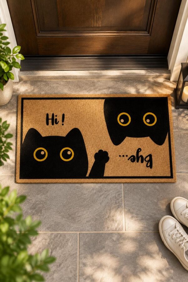 etsy-4593827516-01 Cat Door Mat, 18x30in Faux Coco Coir, Non-Slip PVC Backing, Botanical Design