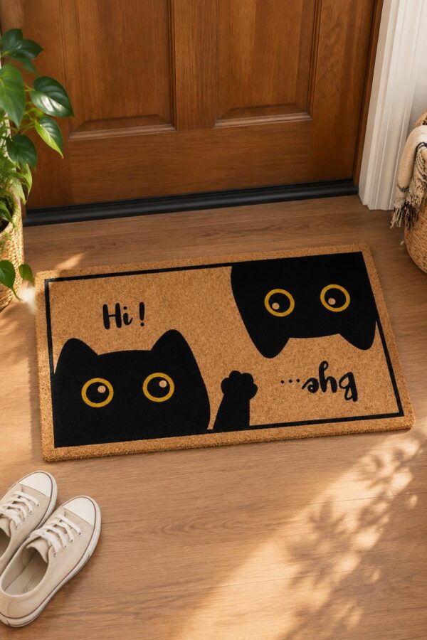 etsy-4593827516-02 Cat Door Mat, 18x30in Faux Coco Coir, Non-Slip PVC Backing, Botanical Design