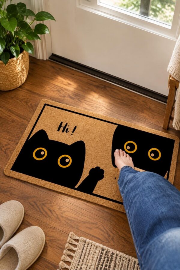 etsy-4593827516-04 Cat Door Mat, 18x30in Faux Coco Coir, Non-Slip PVC Backing, Botanical Design