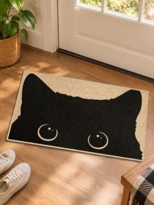 etsy-4594211060-01 Black Cat Door Mat, Microfiber Welcome Rug (17x30 Inch)