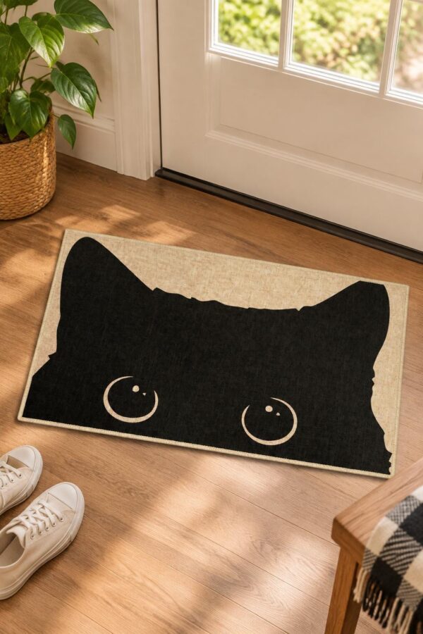 etsy-4594211060-01 Black Cat Door Mat, Microfiber Welcome Rug (17x30 Inch)