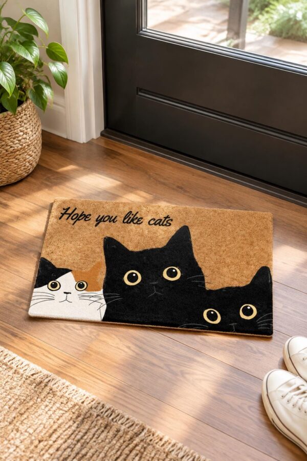 etsy-4594214230-03 Black Cat Faux Coir Doormat, Non-Slip Absorbent Entryway Mat (30x17)