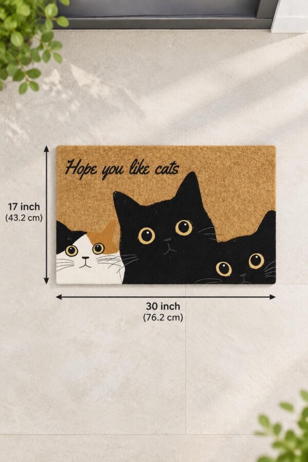 etsy-4594214230-05 Black Cat Faux Coir Doormat, Non-Slip Absorbent Entryway Mat (30x17)