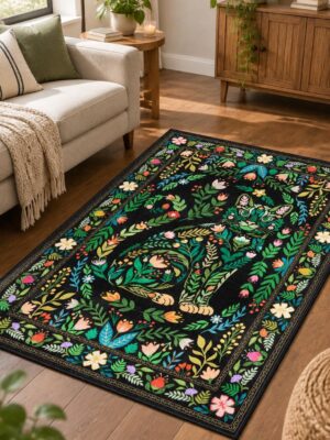 Washable Boho Floral Cat Doormat, 2x3 Beige Area Rug