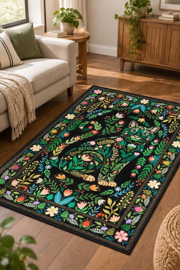 etsy-4594893543-01 Washable Boho Floral Cat Doormat, 2x3 Beige Area Rug