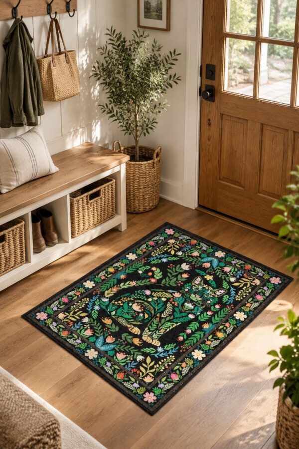 etsy-4594893543-02 Washable Boho Floral Cat Doormat, 2x3 Beige Area Rug