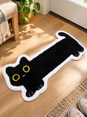 etsy-4594909141-01 Black Cat Bath Mat, Tufted TPR, Machine Washable, Non-Slip (47 x 20 in)