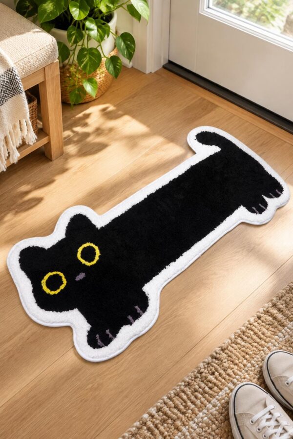 etsy-4594909141-01 Black Cat Bath Mat, Tufted TPR, Machine Washable, Non-Slip (47 x 20 in)