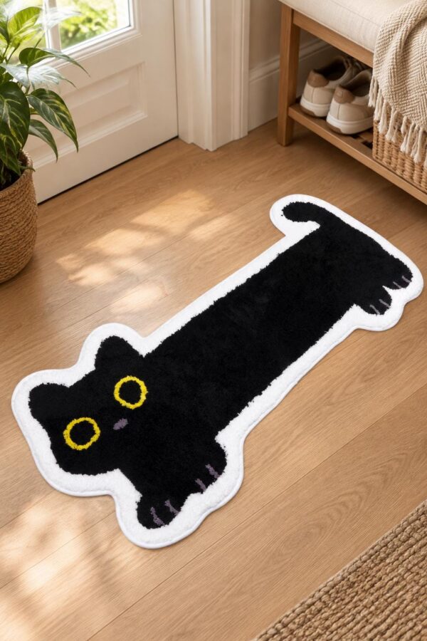 etsy-4594909141-04 Black Cat Bath Mat, Tufted TPR, Machine Washable, Non-Slip (47 x 20 in)
