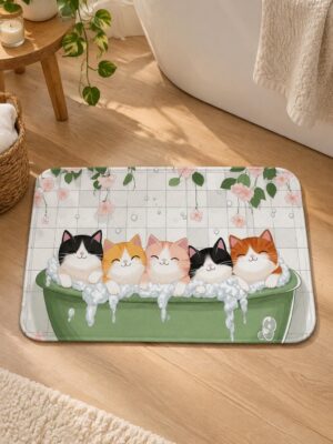 etsy-4594925066-01 Diatomaceous Earth Bathroom Rug, 17x29.5 Inch, Quick Dry, Non-Slip, Pink Cat Design
