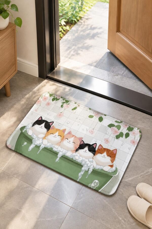 Diatomaceous Earth Bathroom Rug, 17x29.5 Inch, Quick Dry, Non-Slip, Pink Cat Design
