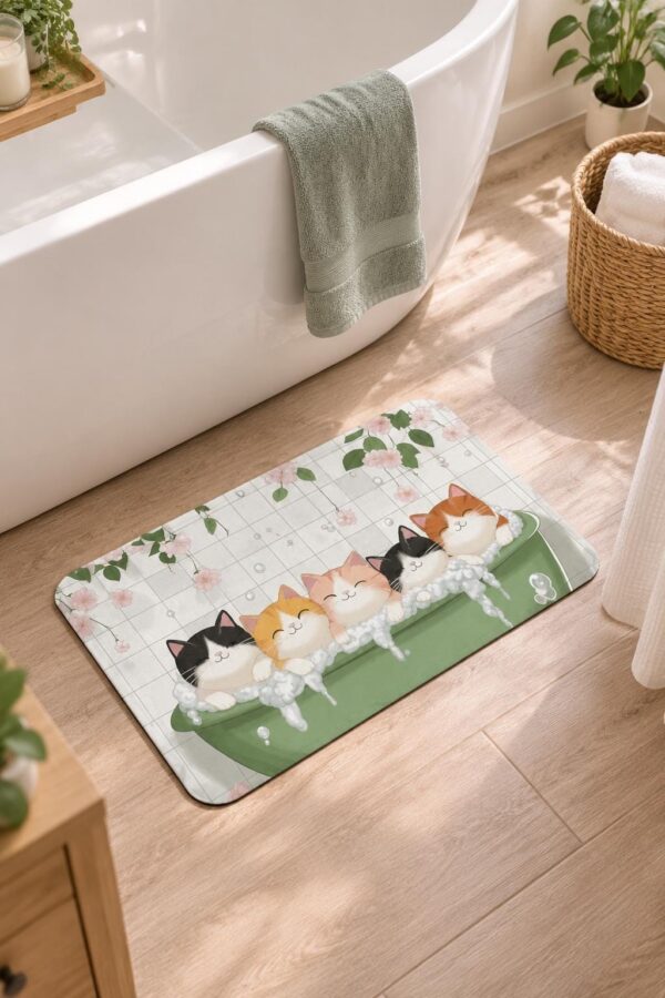 Diatomaceous Earth Bathroom Rug, 17x29.5 Inch, Quick Dry, Non-Slip, Pink Cat Design