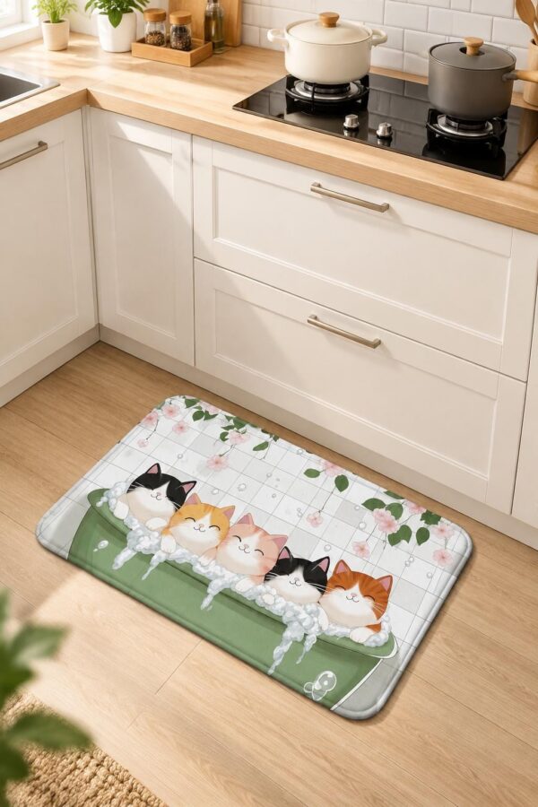 Diatomaceous Earth Bathroom Rug, 17x29.5 Inch, Quick Dry, Non-Slip, Pink Cat Design