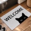 etsy-4594926812-01 Cat Welcome Door Mat, 17x29.5 Inch Non-Slip Polyester Rug (Black)