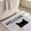 etsy-4594926812-02 Cat Welcome Door Mat, 17x29.5 Inch Non-Slip Polyester Rug (Black)