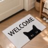 etsy-4594926812-03 Cat Welcome Door Mat, 17x29.5 Inch Non-Slip Polyester Rug (Black)