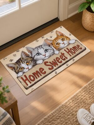 etsy-4595080449-01 Home Sweet Home Cat Door Mat, 17x29.5in, Machine Washable Indoor Rug