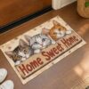 Home Sweet Home Cat Door Mat, 17x29.5in, Machine Washable Indoor Rug