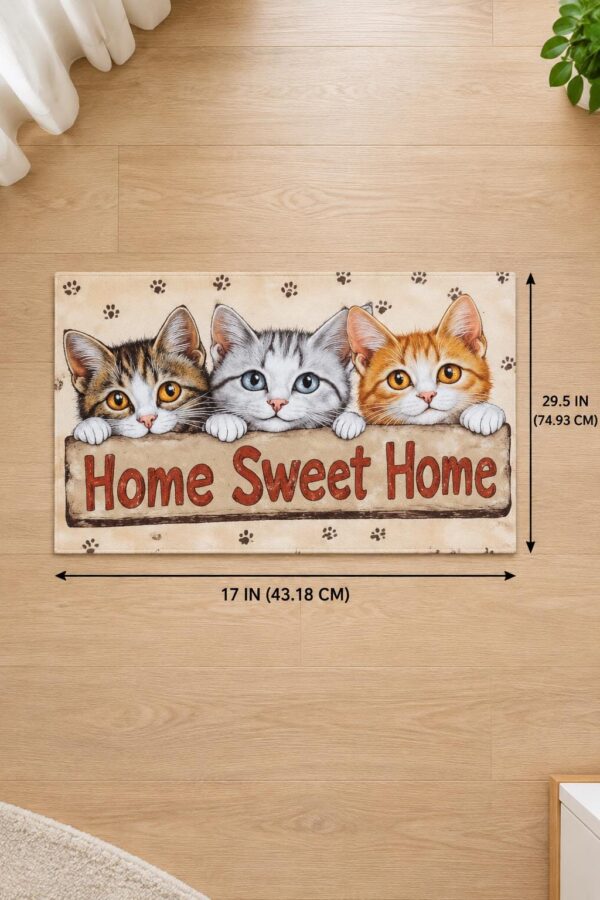 Home Sweet Home Cat Door Mat, 17x29.5in, Machine Washable Indoor Rug