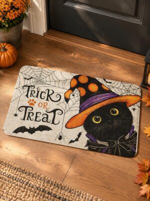etsy-4595081782-01 Halloween Cat Witch Door Mat, Linen, Non-Slip, Washable (30x17 Inch)