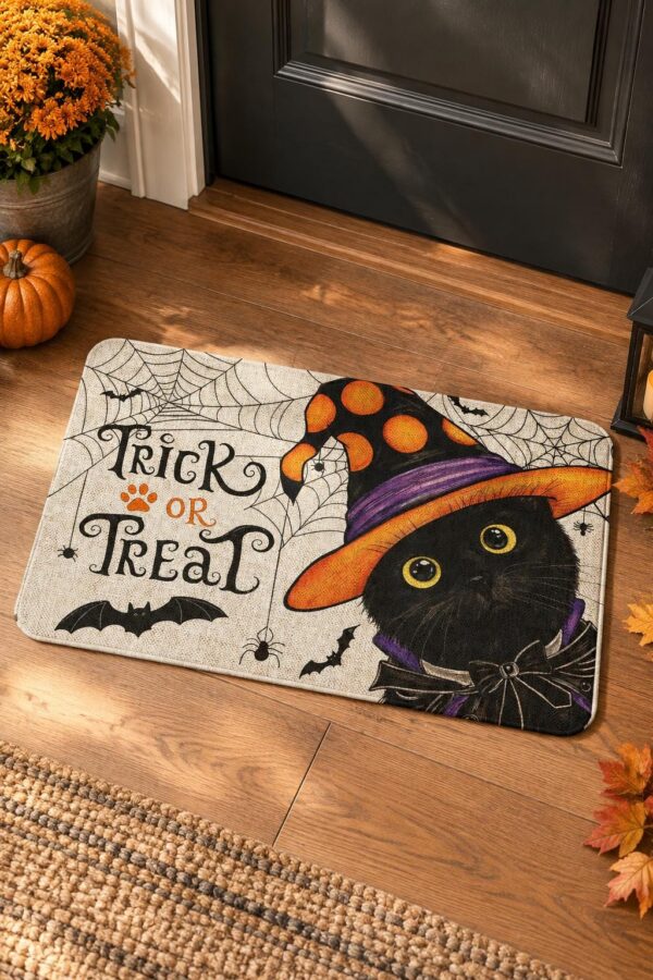 etsy-4595081782-01 Halloween Cat Witch Door Mat, Linen, Non-Slip, Washable (30x17 Inch)
