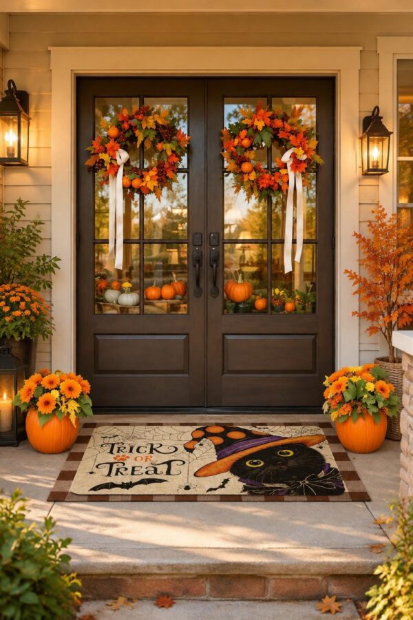 etsy-4595081782-02 Halloween Cat Witch Door Mat, Linen, Non-Slip, Washable (30x17 Inch)
