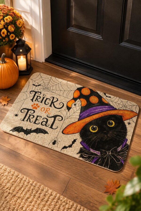 etsy-4595081782-03 Halloween Cat Witch Door Mat, Linen, Non-Slip, Washable (30x17 Inch)