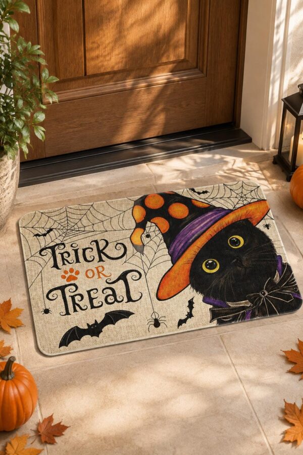 etsy-4595081782-05 Halloween Cat Witch Door Mat, Linen, Non-Slip, Washable (30x17 Inch)