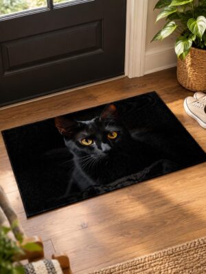 etsy-4595082774-01 Black Cat Indoor Door Mat, 29.5x17in, Non-Slip PVC Floor Rug