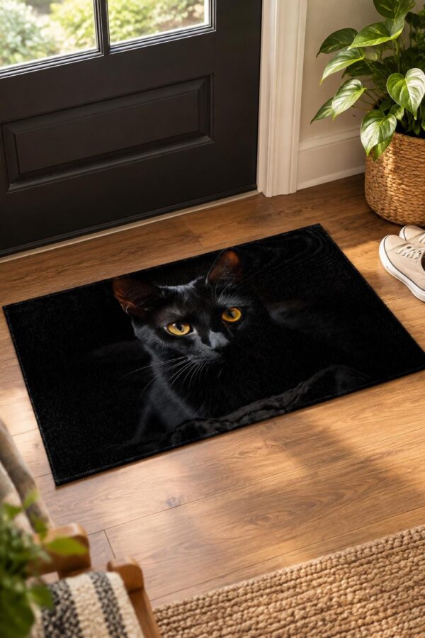 Black Cat Indoor Door Mat, 29.5x17in, Non-Slip PVC Floor Rug