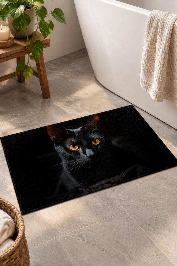 Black Cat Indoor Door Mat, 29.5x17in, Non-Slip PVC Floor Rug