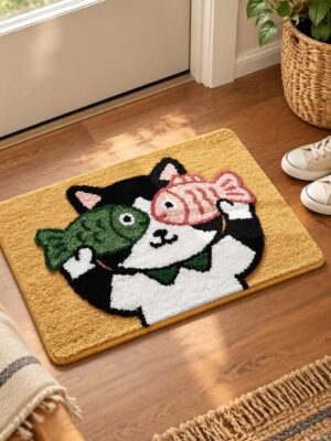 etsy-4595085474-01 Funny Cat Fish Bath Mat, 32 x 20 in Non-Slip Area Rug (Washable)