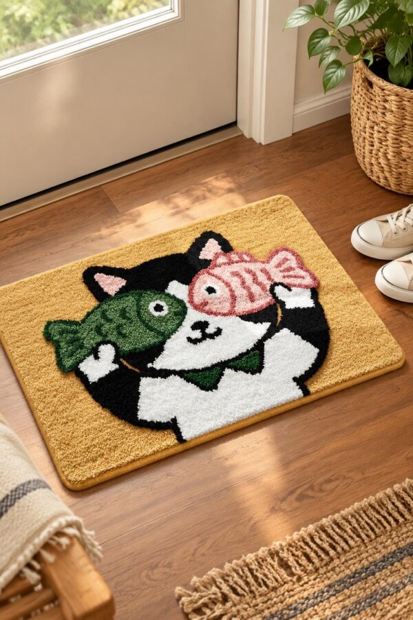 etsy-4595085474-01 Funny Cat Fish Bath Mat, 32 x 20 in Non-Slip Area Rug (Washable)